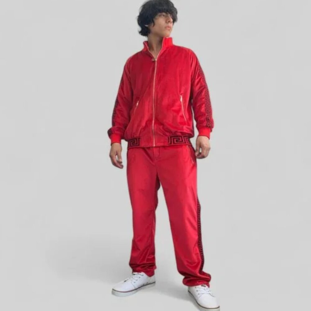 Men's Manzini Red | Black Velvet Casual Tracksuits NWT